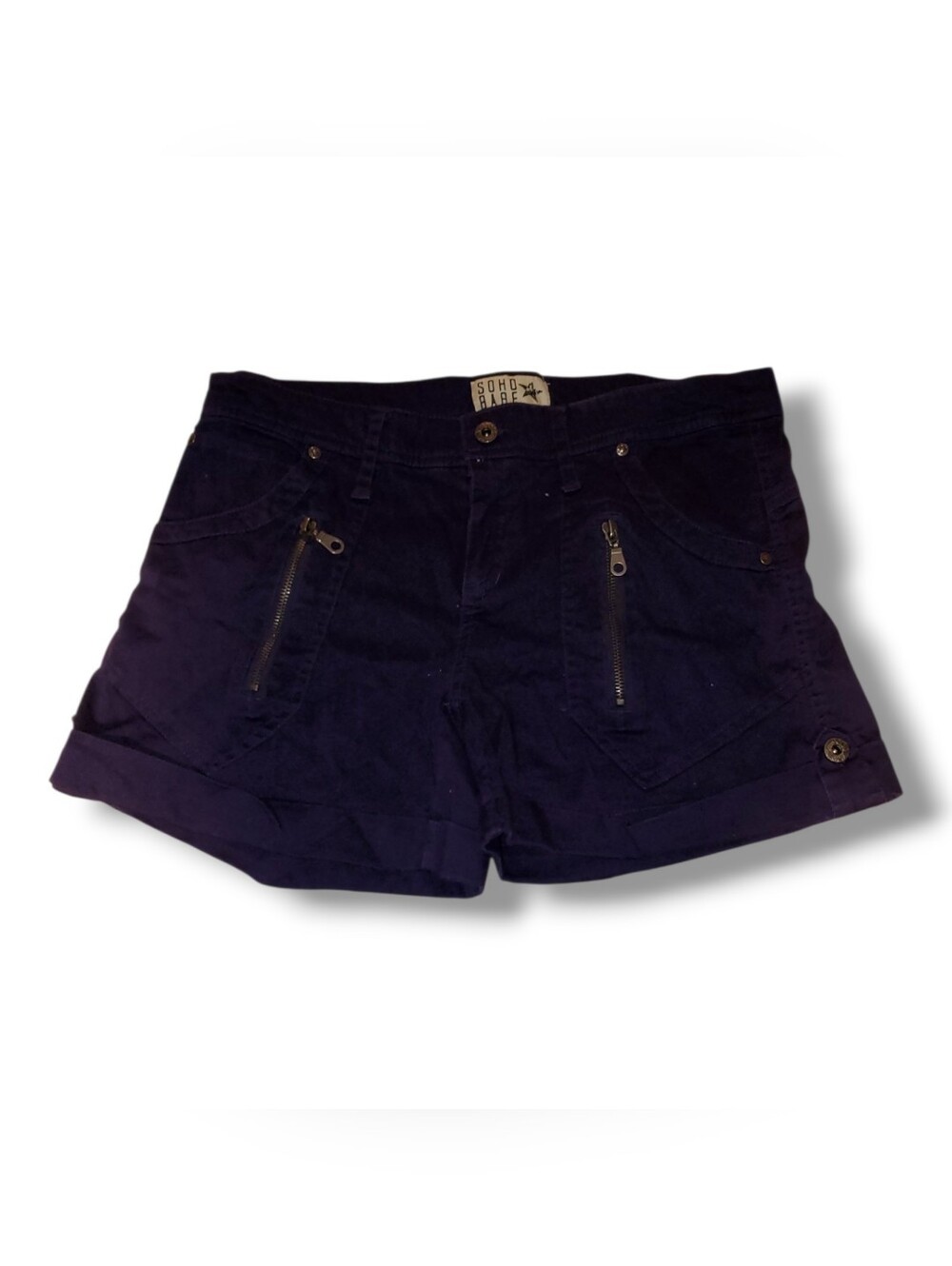 Soho Dark Navy Zip-Pocket Folded Hem Jean Shorts